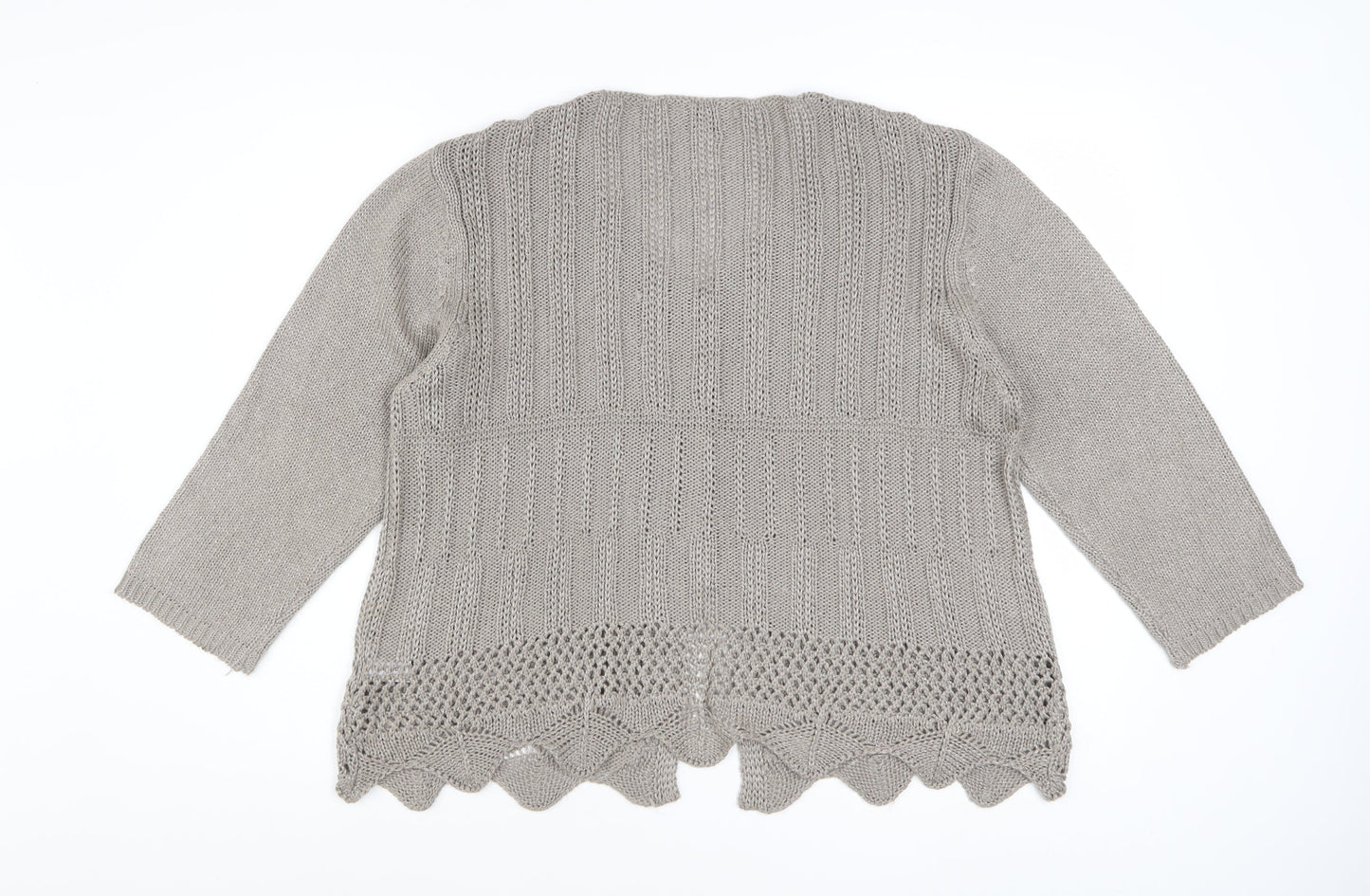 Anne Smith Women’s Beige Crochet Knit Cardigan XL V-Neck