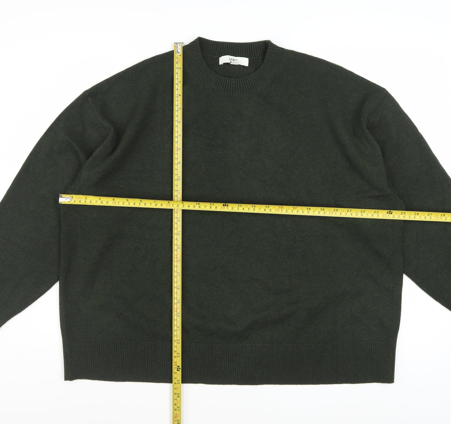 Marks and Spencer Women's Green Wool Blend XL Crew Neck Jumper