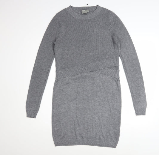 ASOS Women Grey Jumper Dress Size 10 Long Sleeve Knit