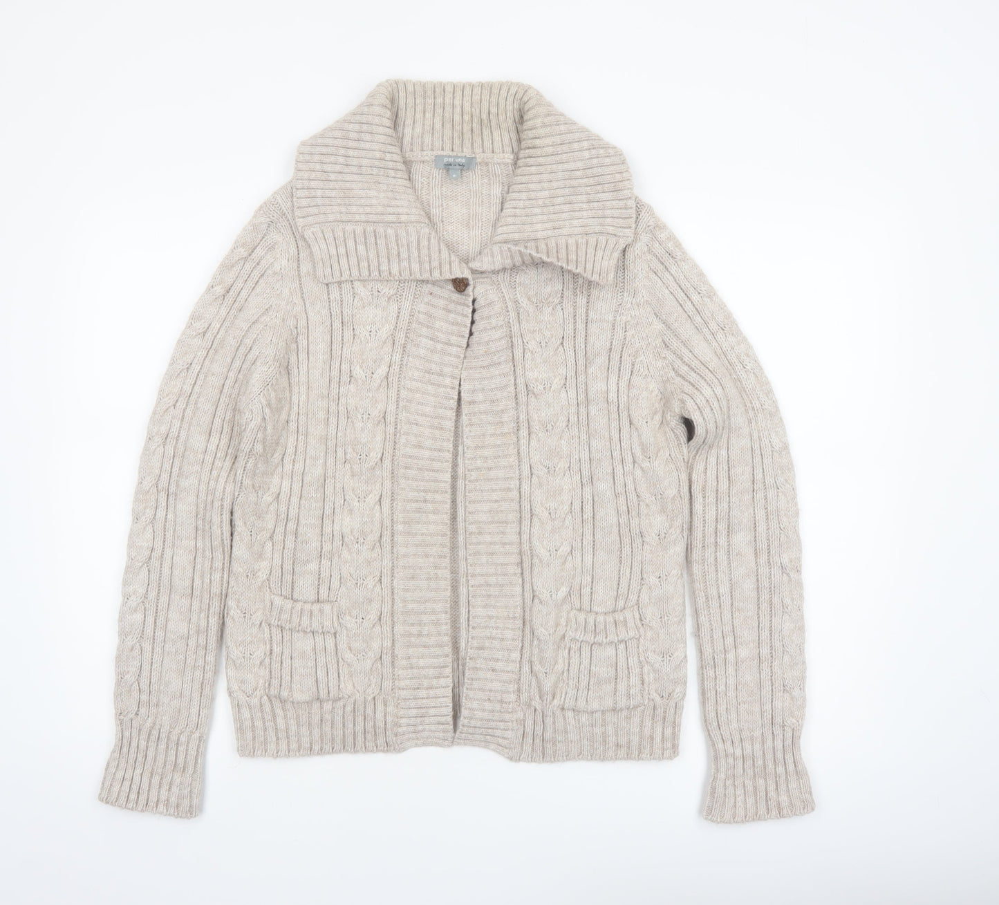 Marks and Spencer Per Una Women's Beige Cable Knit Collared Cardigan M