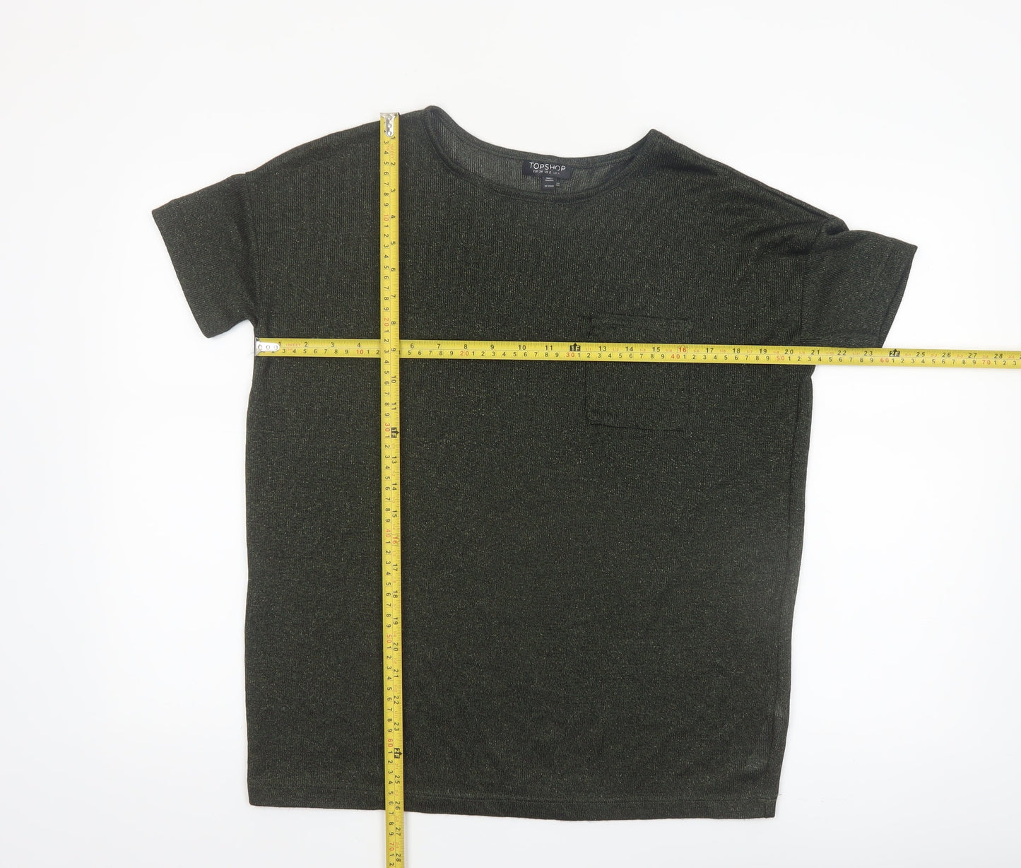 Topshop Women’s Green Metallic Knit Short Sleeve T-Shirt UK 6