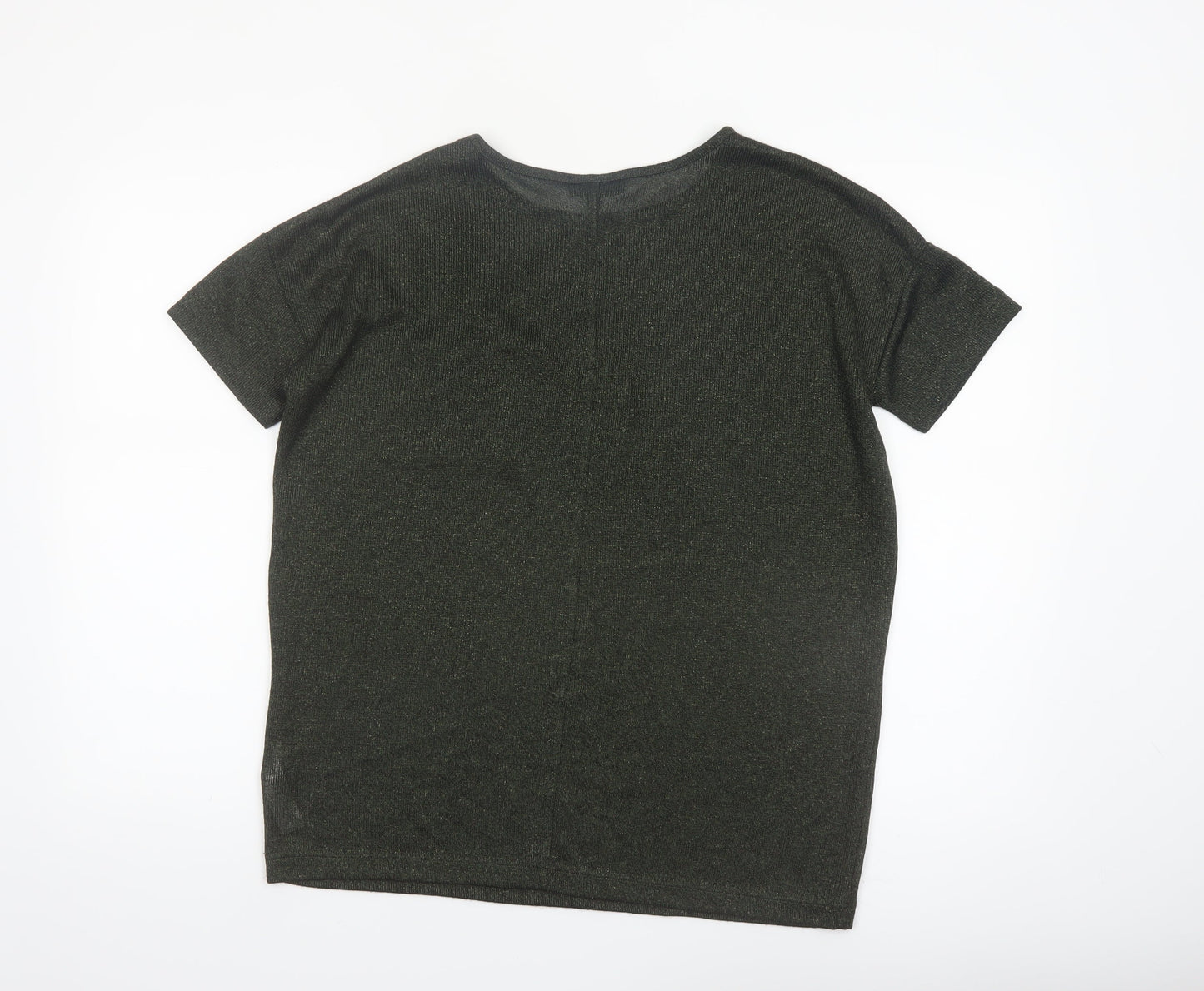 Topshop Women’s Green Metallic Knit Short Sleeve T-Shirt UK 6