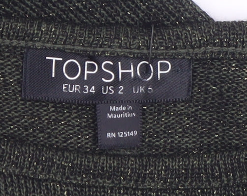 Topshop Women’s Green Metallic Knit Short Sleeve T-Shirt UK 6