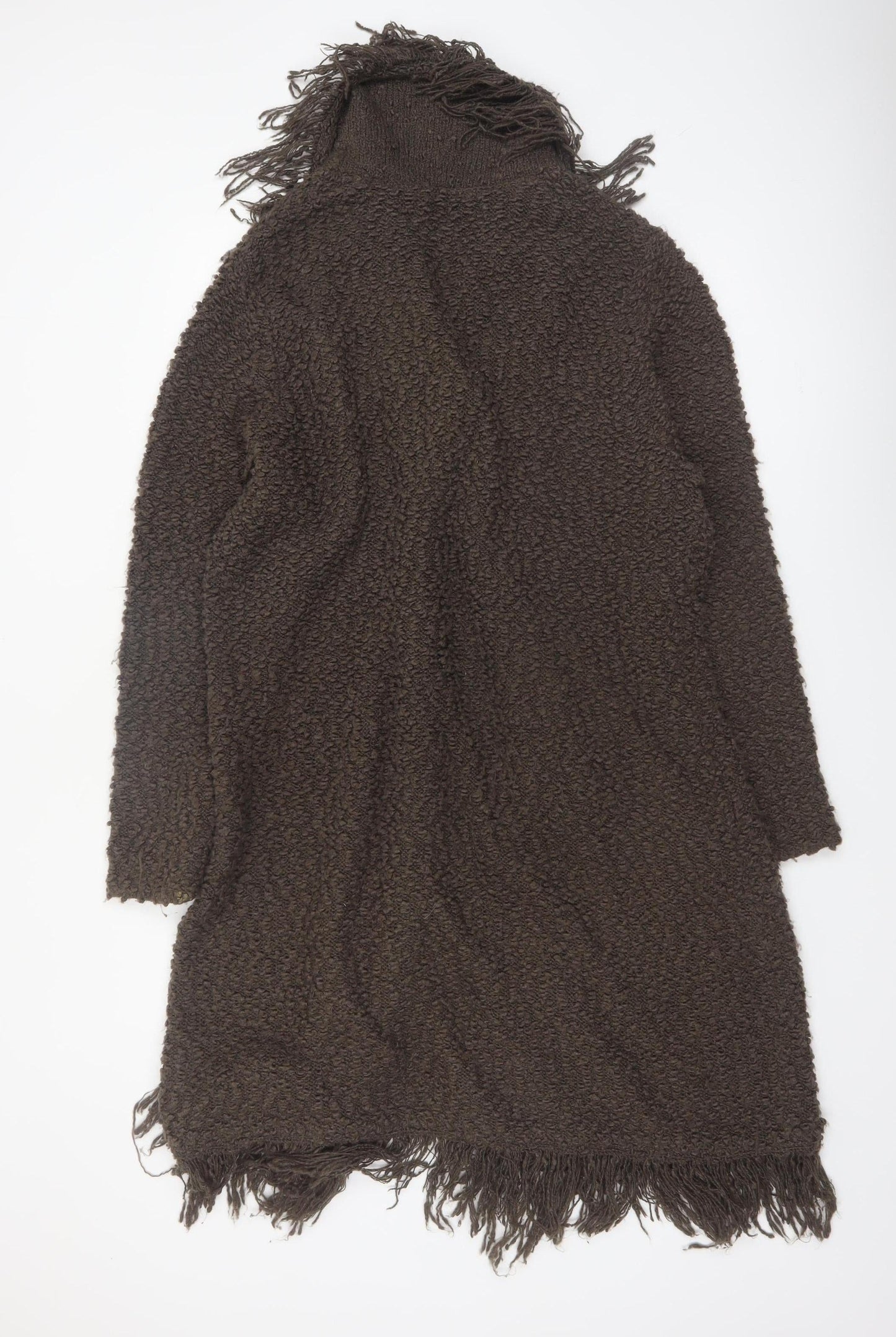 Essence Women's Brown Longline Fringed Knit Cardigan Size 20