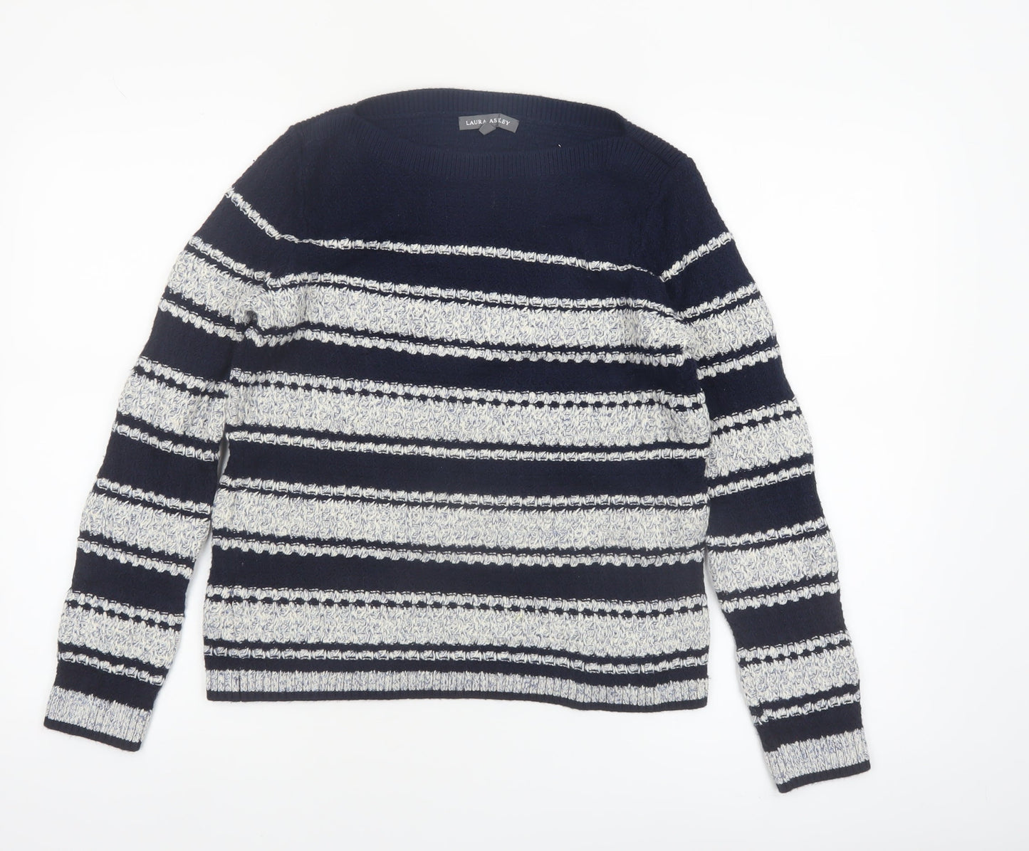 Laura Ashley Women's Blue Striped Chunky Knit Jumper UK 10