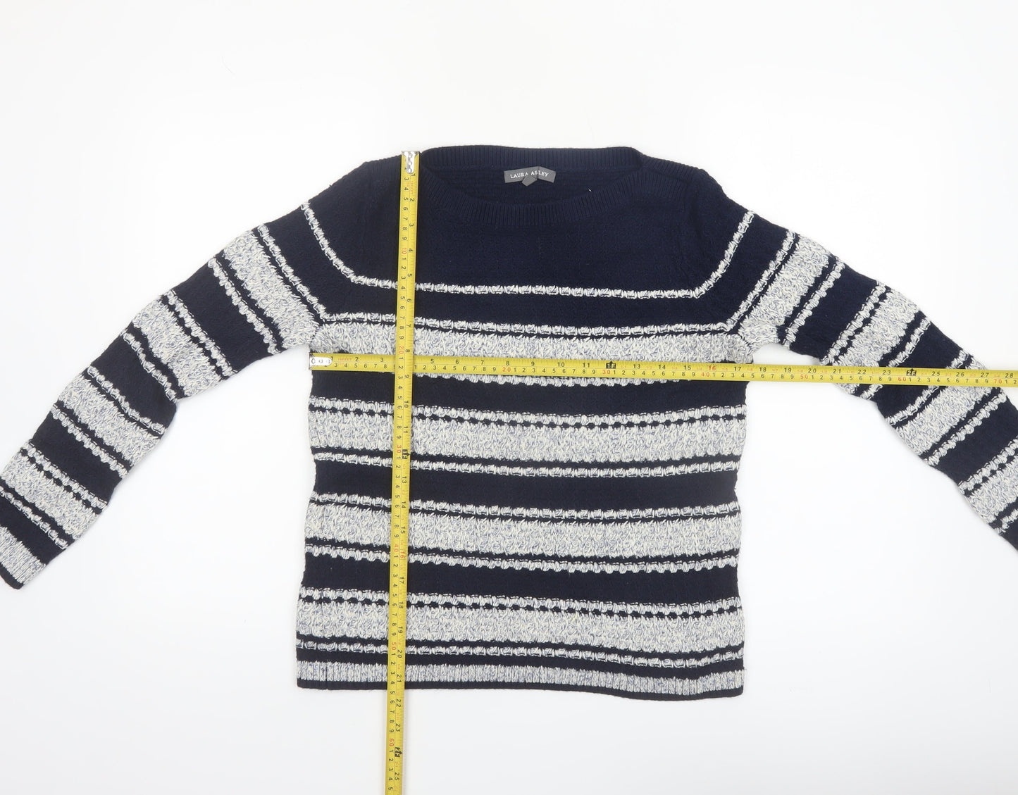 Laura Ashley Women's Blue Striped Chunky Knit Jumper UK 10
