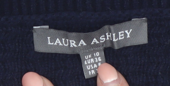 Laura Ashley Women's Blue Striped Chunky Knit Jumper UK 10