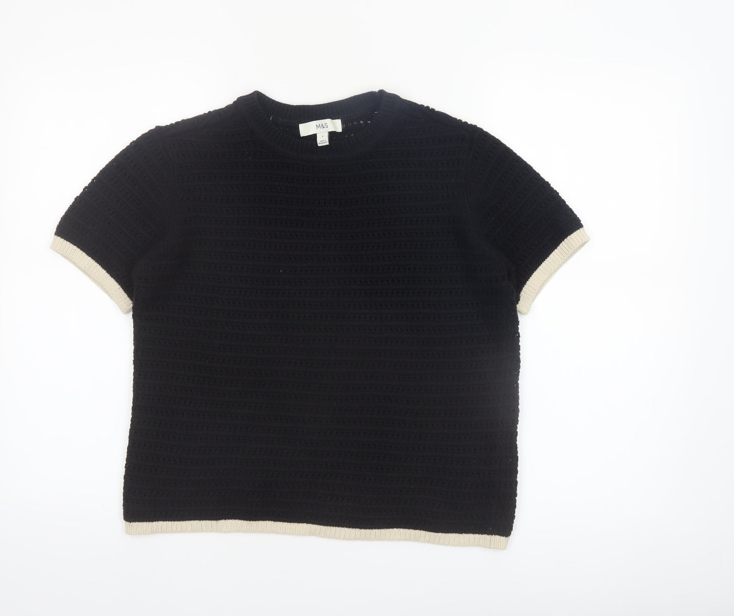 Marks and Spencer Women's Black Short Sleeve Knit Jumper Size S