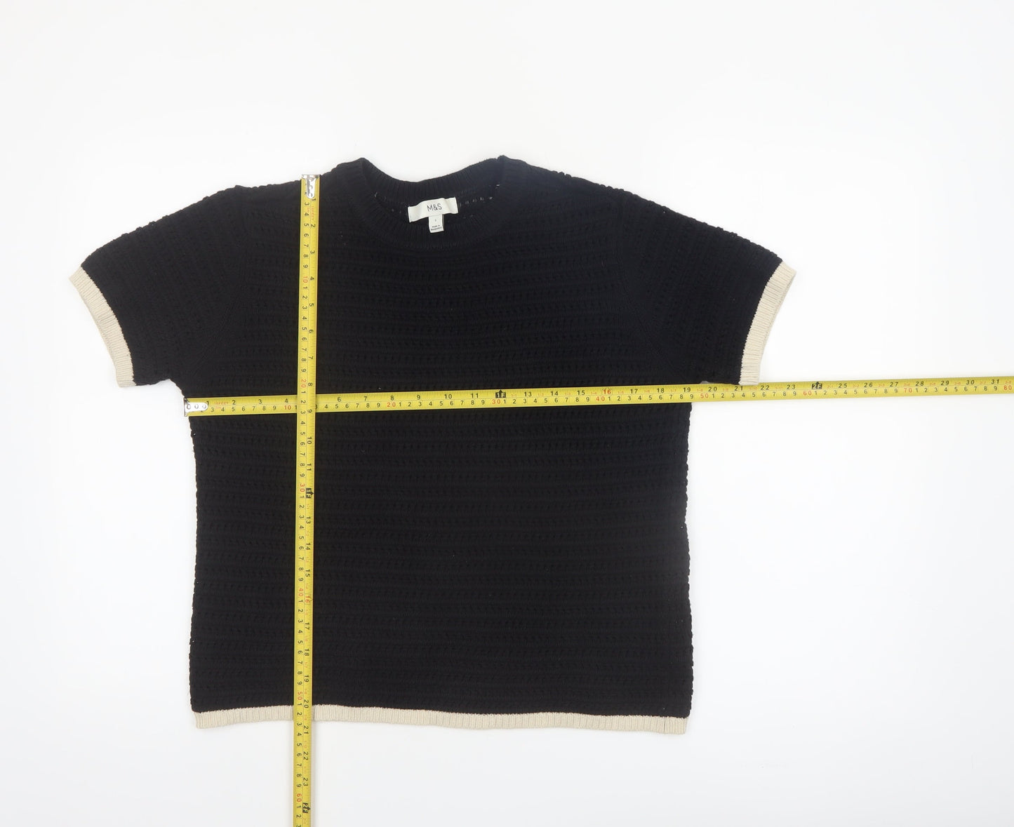 Marks and Spencer Women's Black Short Sleeve Knit Jumper Size S