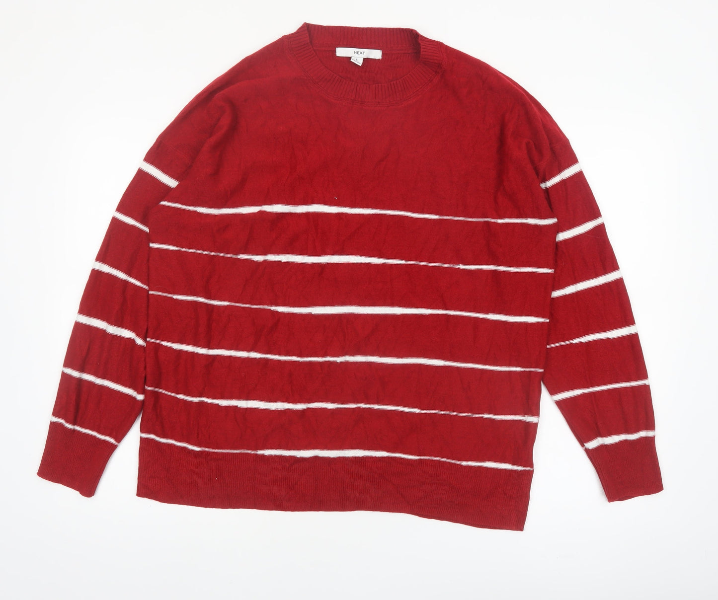 Next Womens Red Striped Crew Neck Acrylic Jumper L