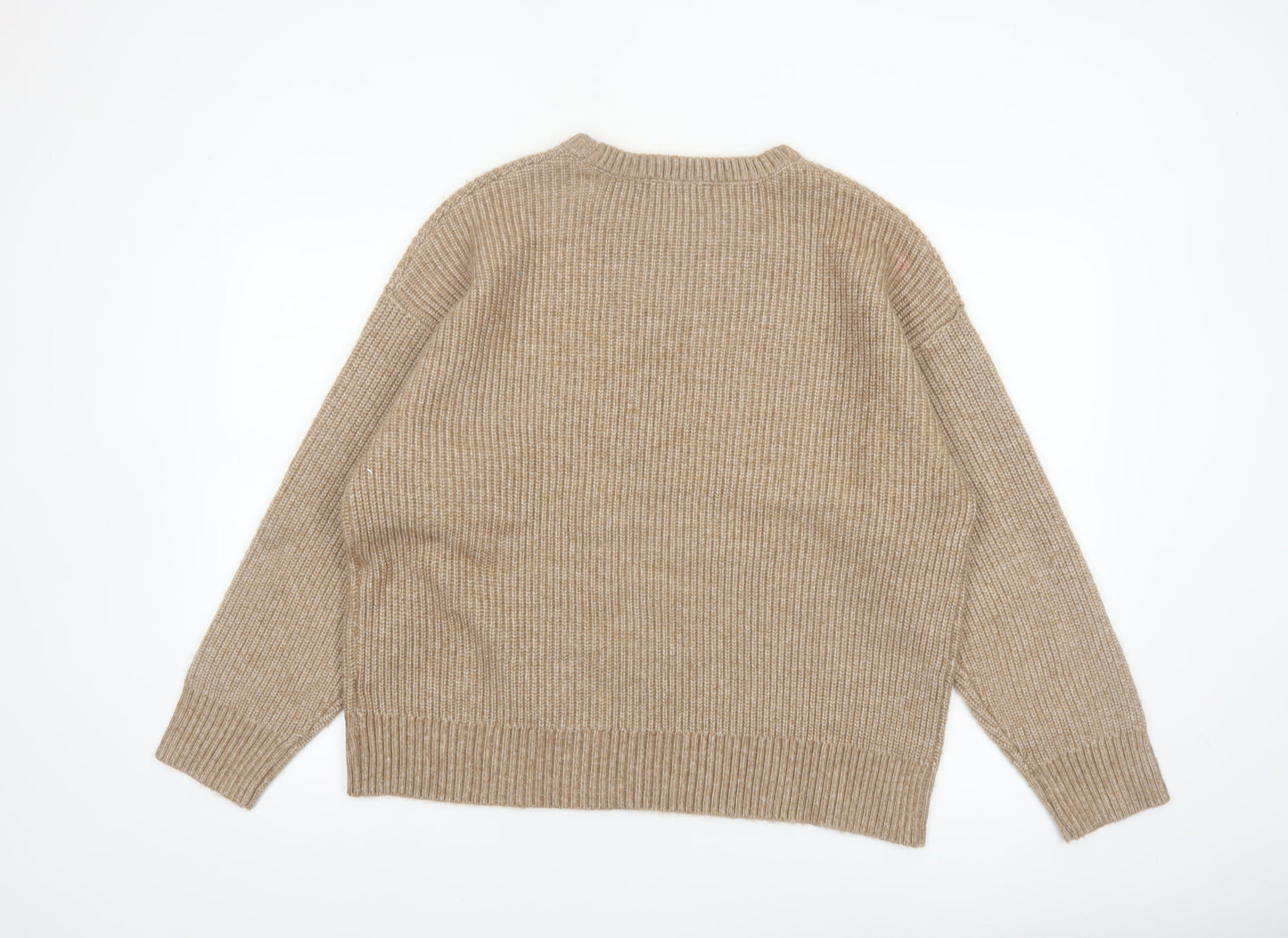 Marks and Spencer Women Beige L Chunky Knit Crew Neck Jumper