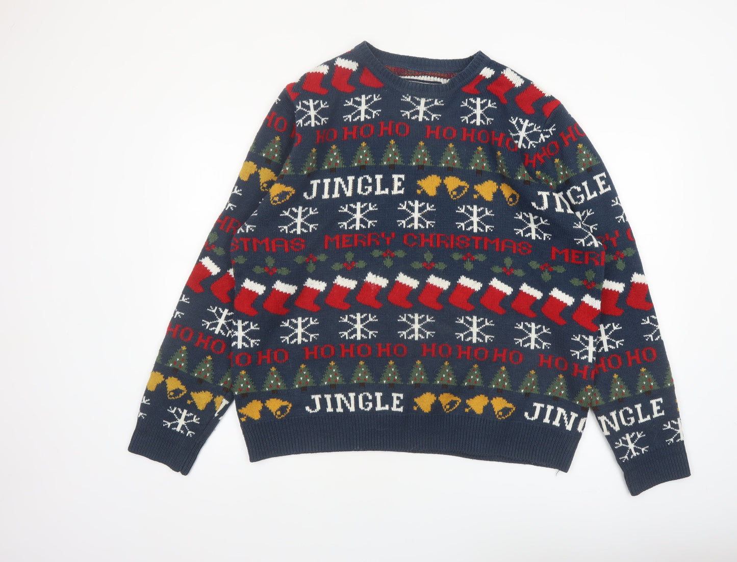 Red Herring Men's Blue Christmas Fair Isle Knit Jumper XL
