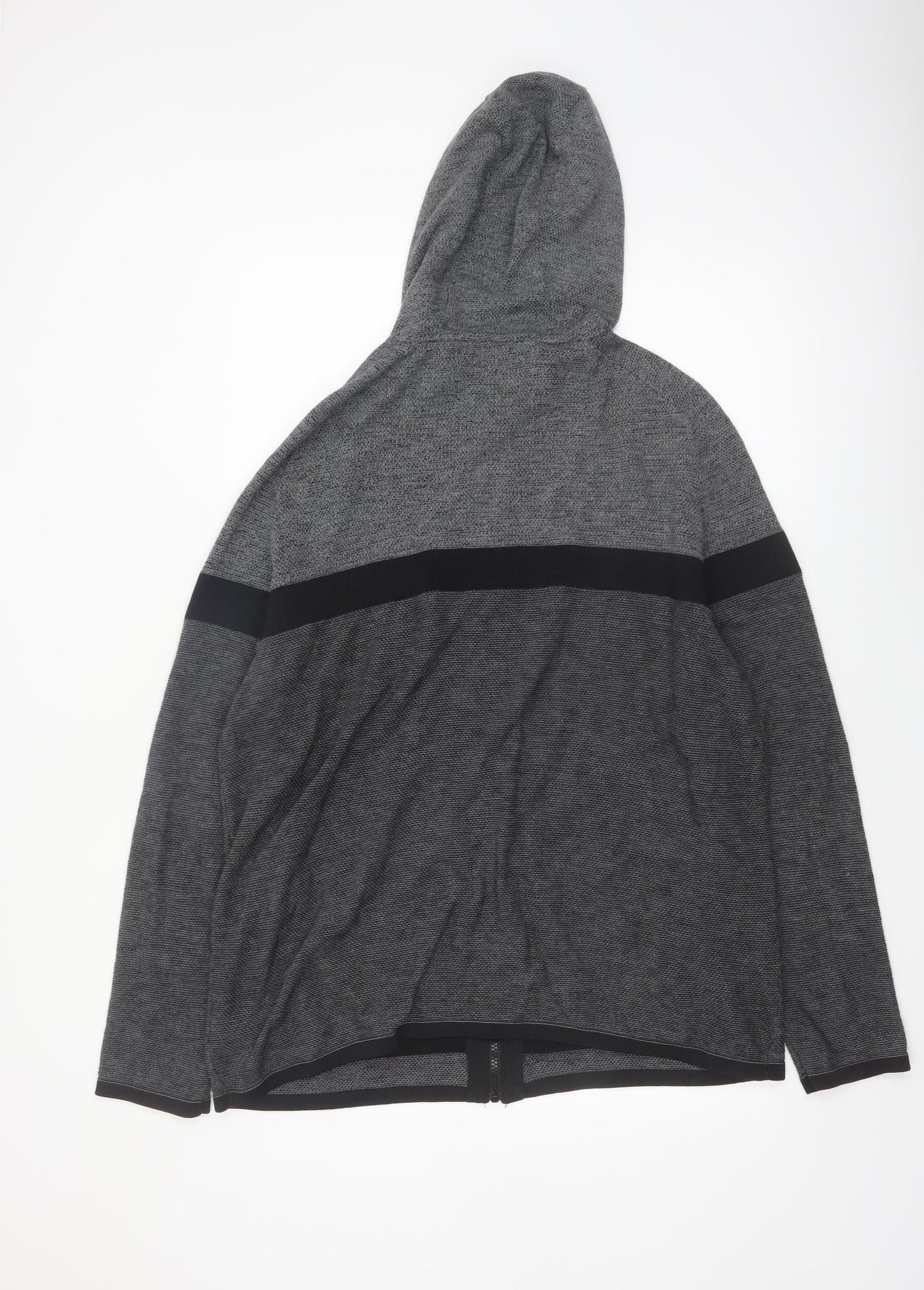 Next Men's Grey 2XL Full Zip Hooded Cotton Knit Jumper