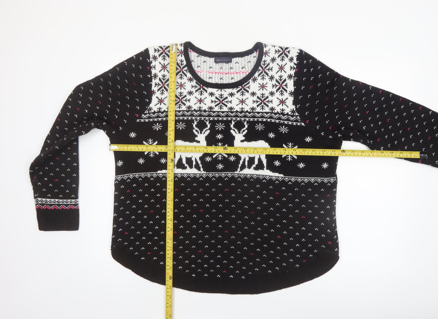 Marks and Spencer Women Black L Fair Isle Reindeer Christmas Jumper