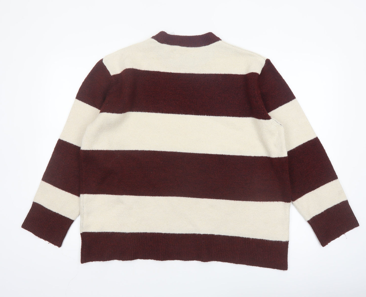 Stradivarius Women's Brown Striped Crew Neck Knit Jumper Size 10