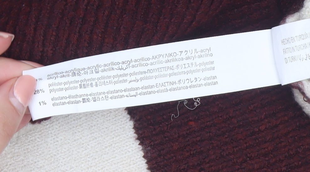 Stradivarius Women's Brown Striped Crew Neck Knit Jumper Size 10