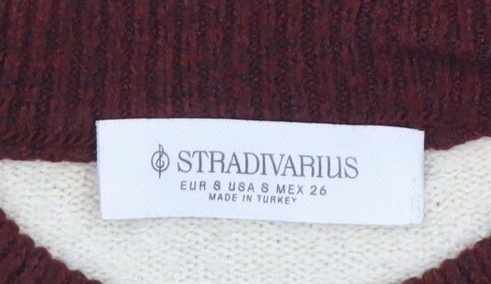 Stradivarius Women's Brown Striped Crew Neck Knit Jumper Size 10