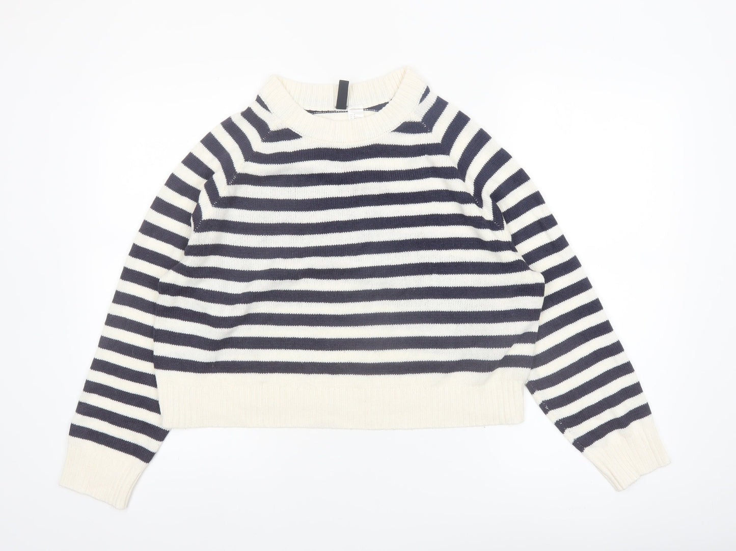 H&M Divided Women’s Navy & White Striped Jumper Medium Acrylic Knit