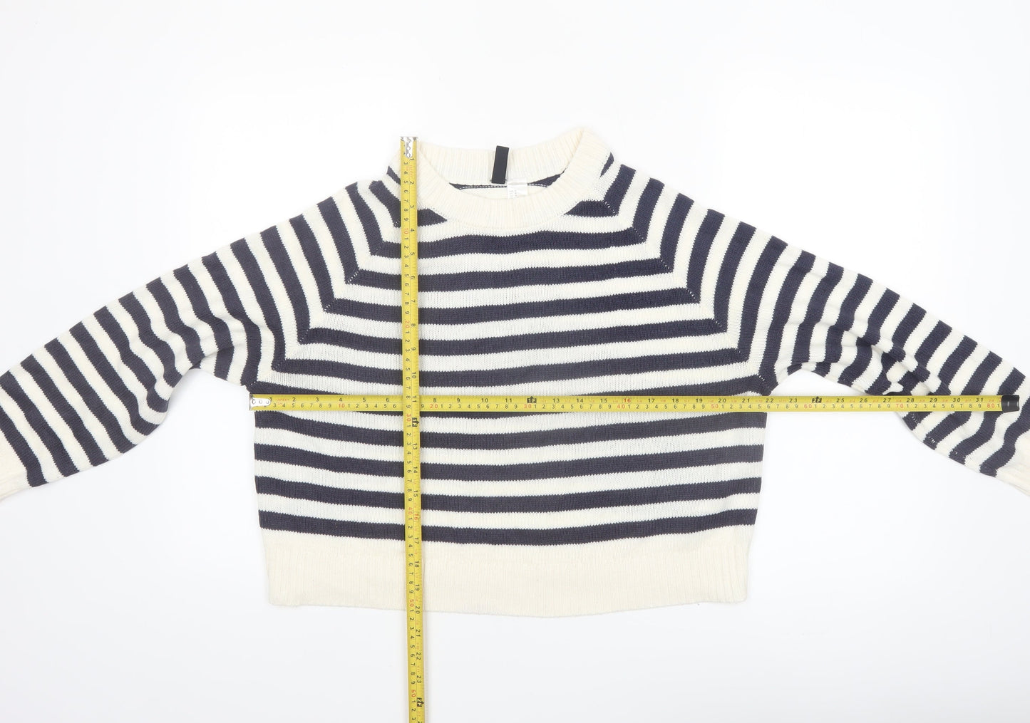 H&M Divided Women’s Navy & White Striped Jumper Medium Acrylic Knit