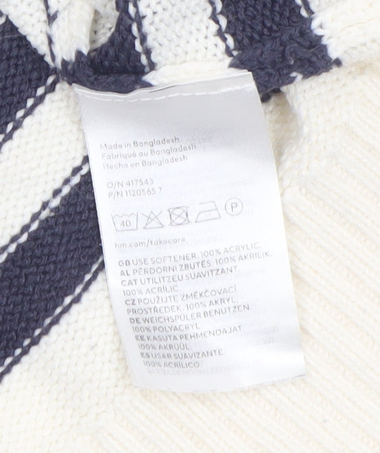 H&M Divided Women’s Navy & White Striped Jumper Medium Acrylic Knit