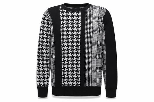Zara Men's Black Houndstooth Knit Crew Neck Pullover Jumper M