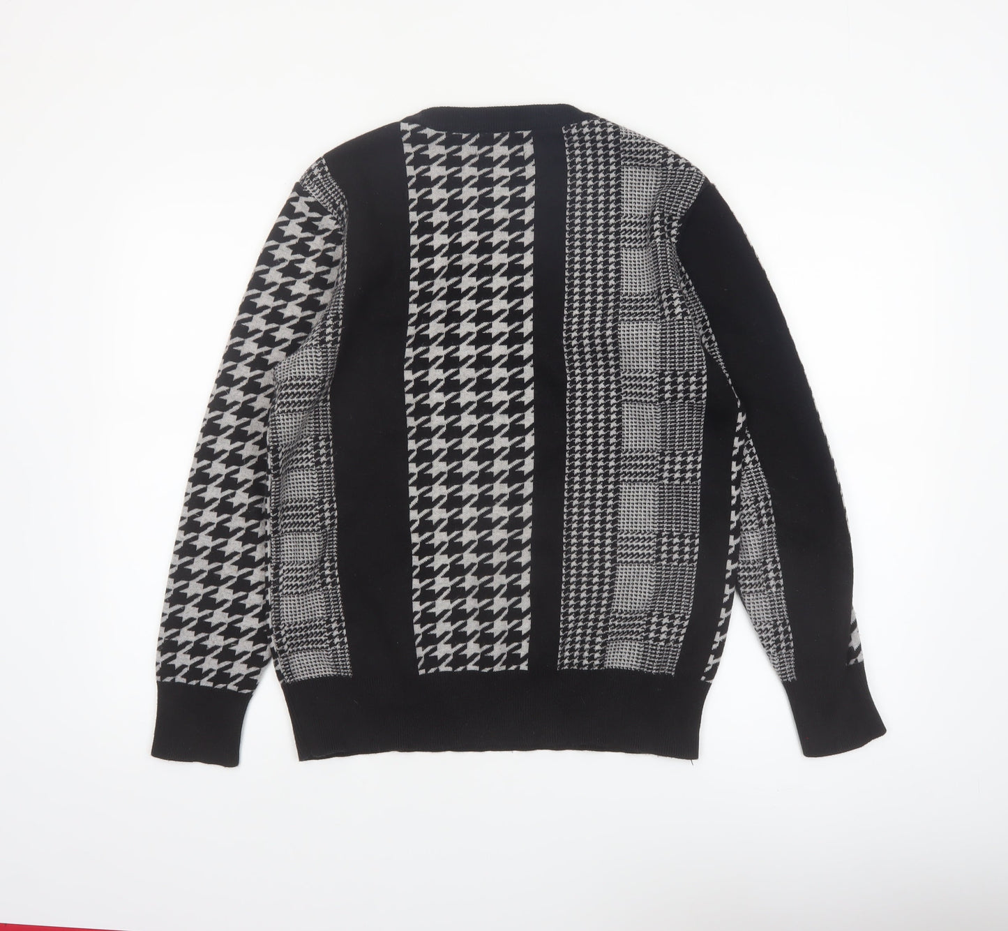 Zara Men's Black Houndstooth Knit Crew Neck Pullover Jumper M