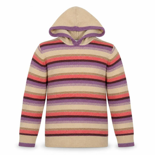 FatFace Girls Beige Multicoloured Striped Hooded Pullover Jumper 11-12 Years