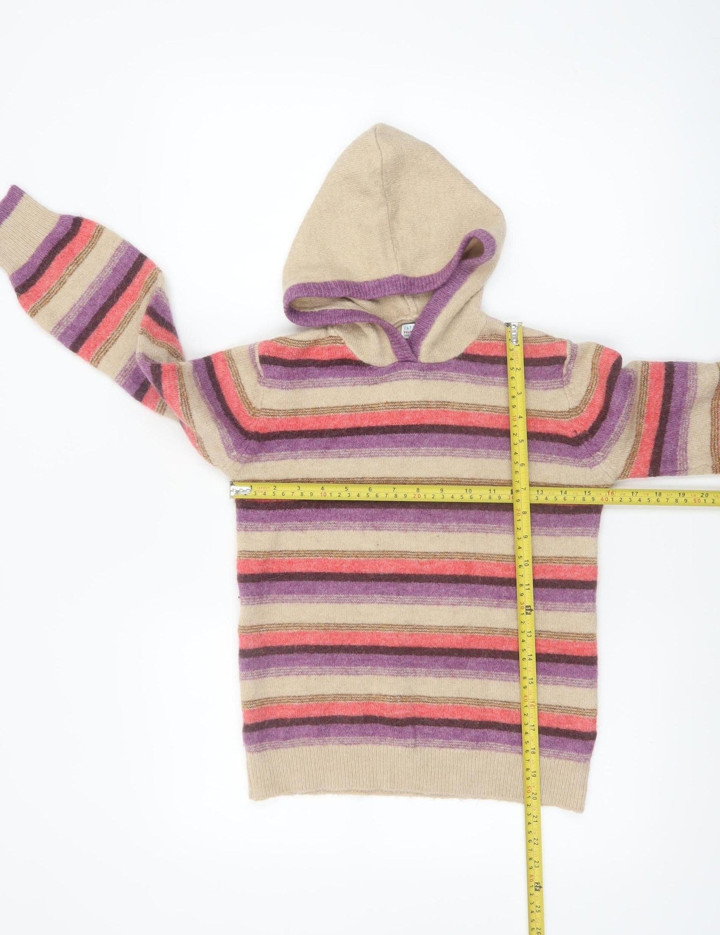FatFace Girls Beige Multicoloured Striped Hooded Pullover Jumper 11-12 Years