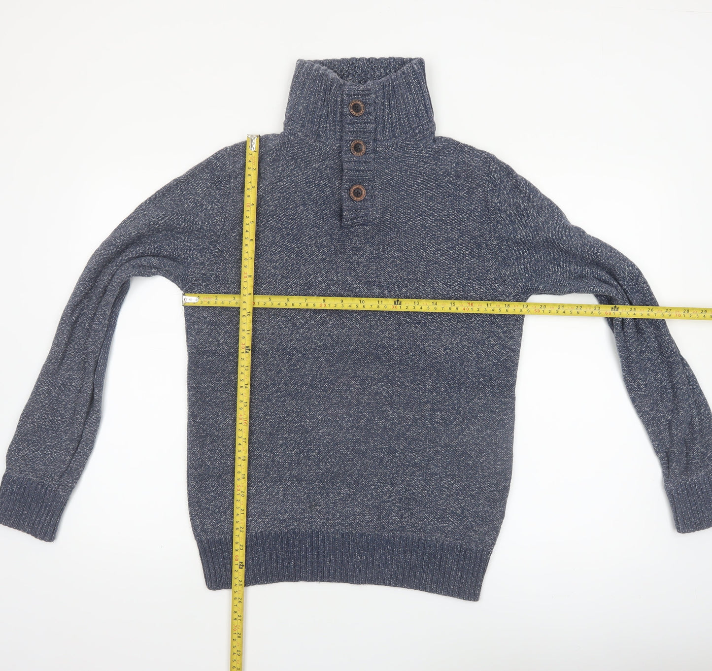Fat Face Men's Blue Chunky-Knit Cotton Henley Jumper Size S