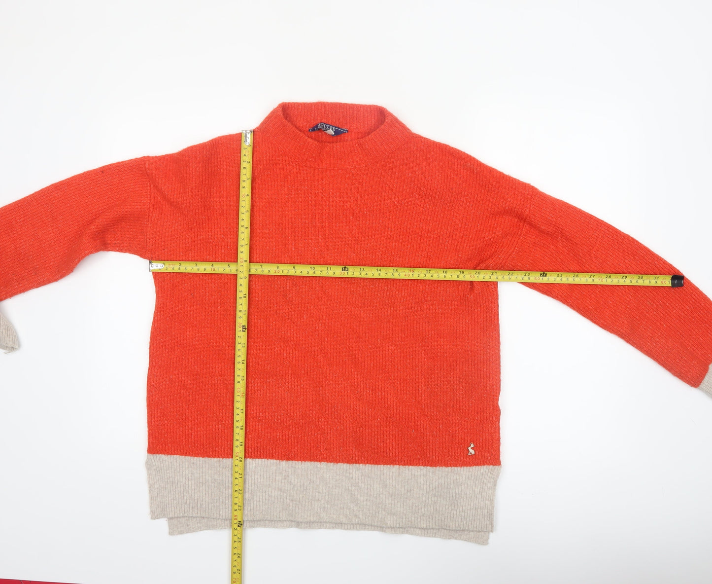 Joules Women's Orange Mock Neck Wool Blend Pullover Jumper Size 12
