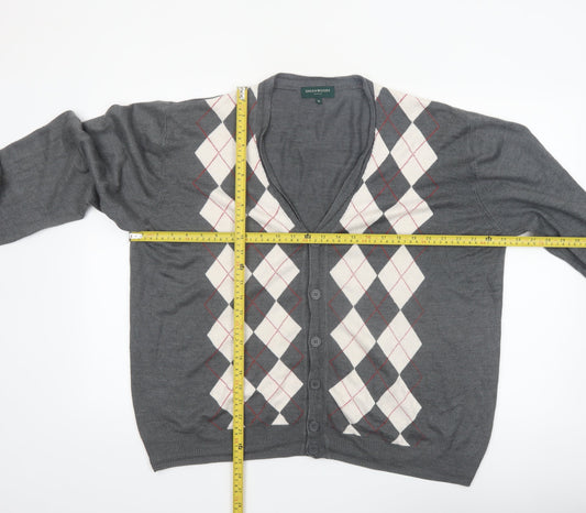 Greenwoods Mens Grey Argyle V-Neck Button Cardigan XL