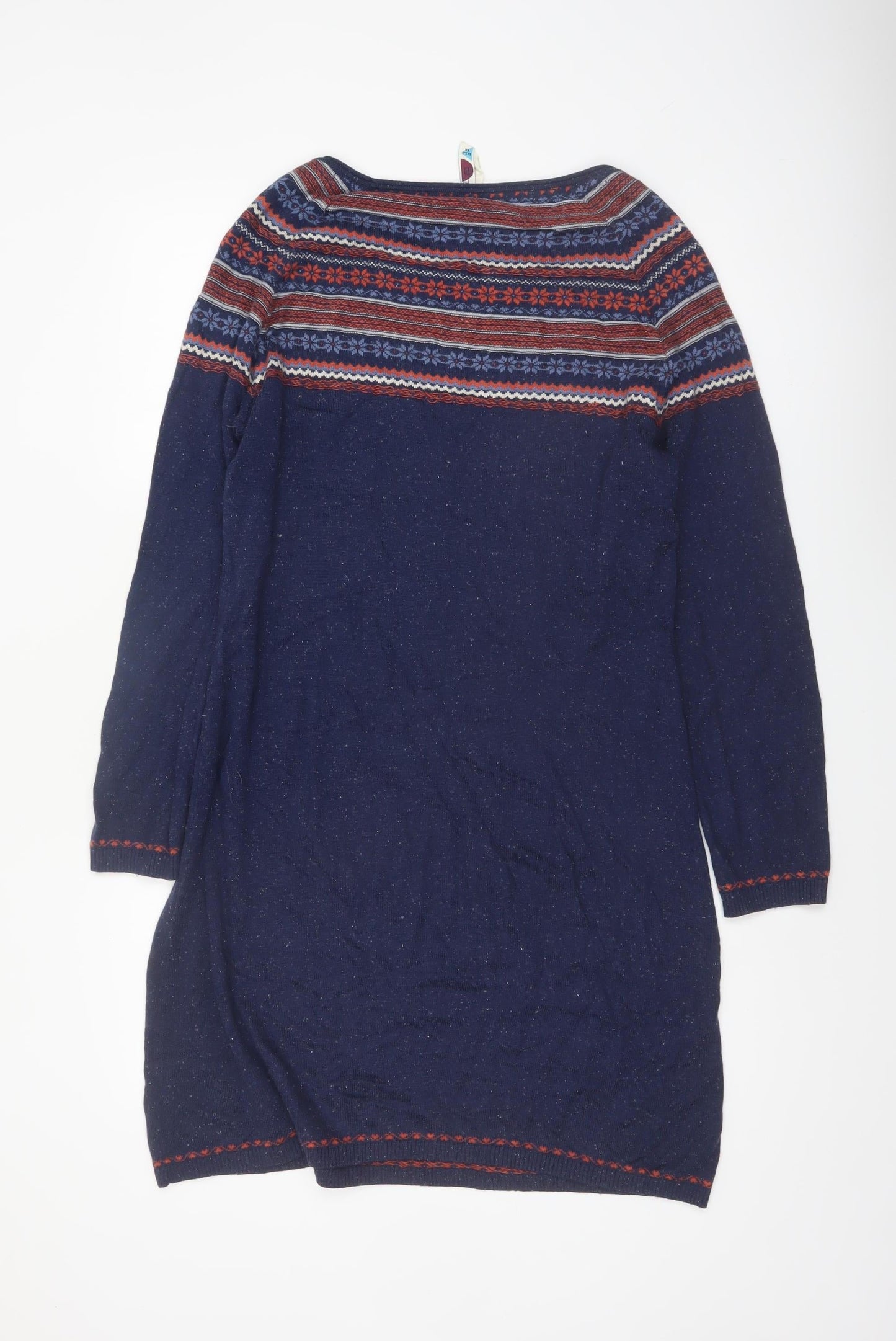 Weird Fish Womens Blue Fair Isle Knit Jumper Dress Size 14