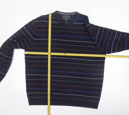 Marks and Spencer Men's Blue Striped Cotton Blend Pullover Jumper XL