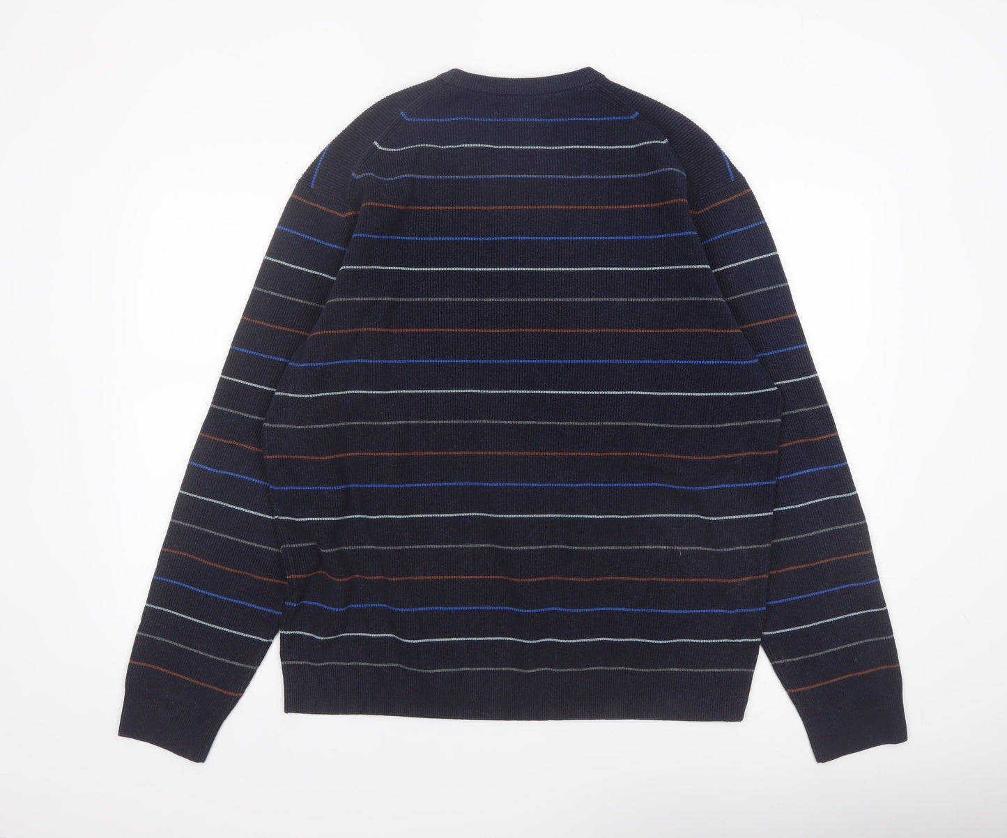 Marks and Spencer Men's Blue Striped Cotton Blend Pullover Jumper XL