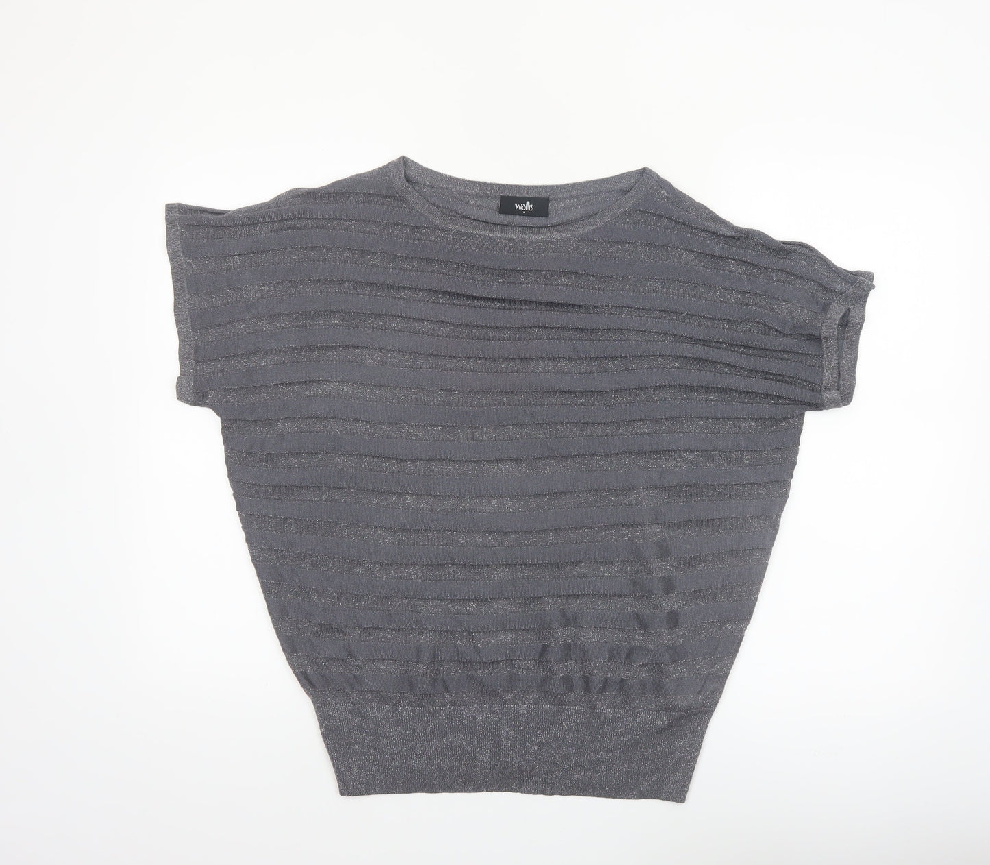 Wallis Women's Grey Metallic Knit Short Sleeve Blouse M