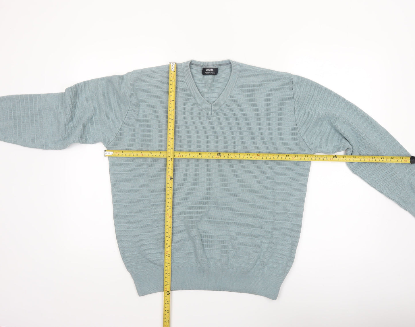 Marks and Spencer Mens Blue V-Neck Pullover Jumper Size L