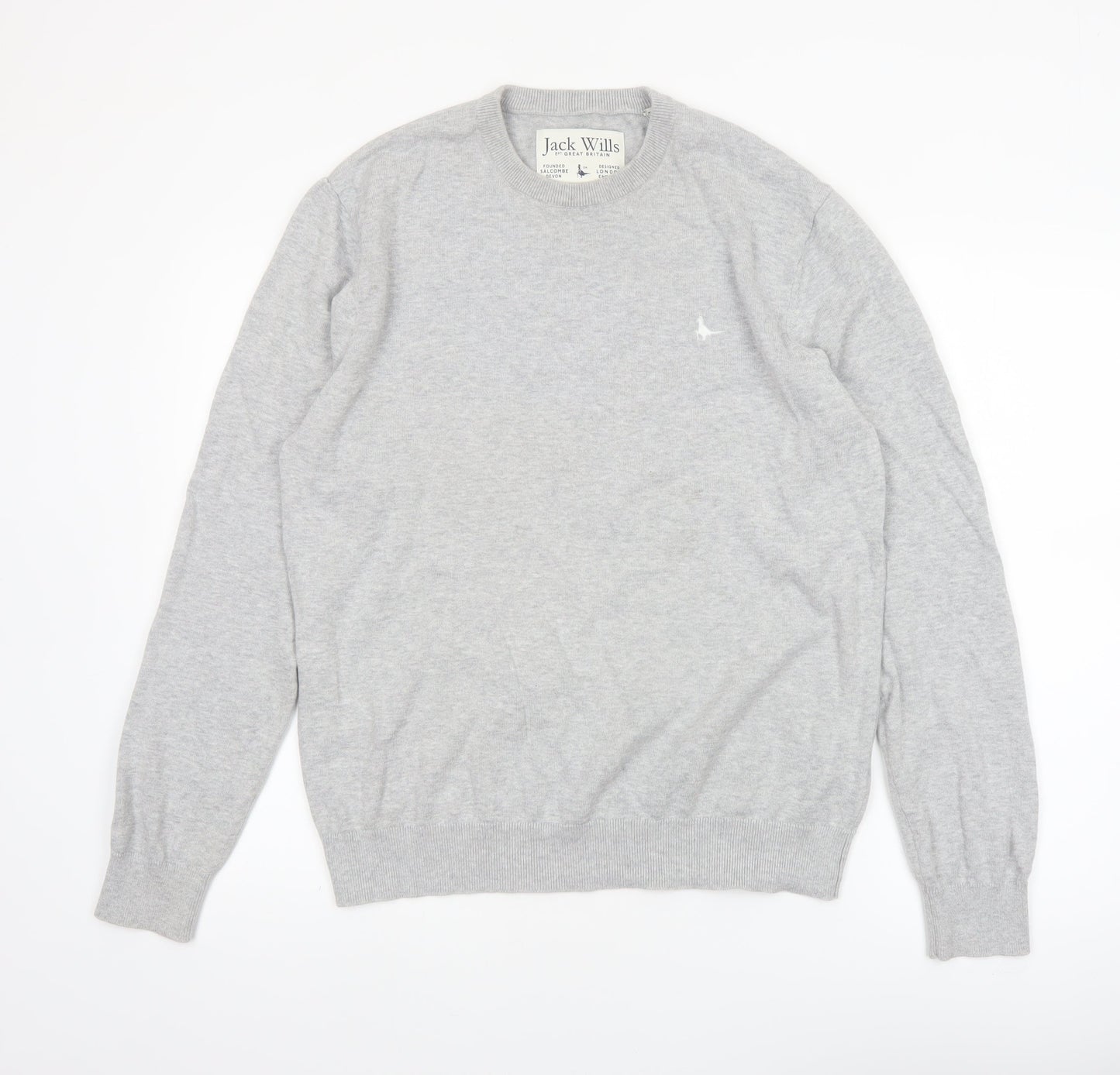 Jack Wills Men's Grey Cotton Crew Neck Pullover Jumper Size L