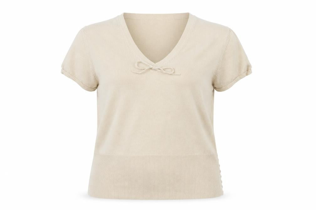 Marks & Spencer Women’s Beige Merino Wool V-Neck Short Sleeve Jumper Size 22