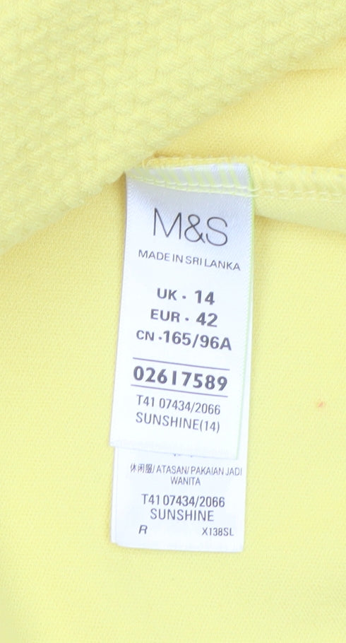 Marks and Spencer Women’s Yellow Short Sleeve Zip Back Blouse Size 14