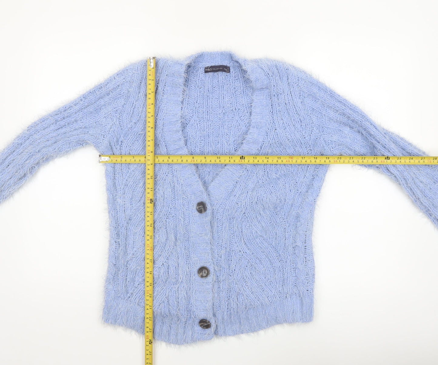 Marks and Spencer Women Blue S Chunky-Knit Button Cardigan