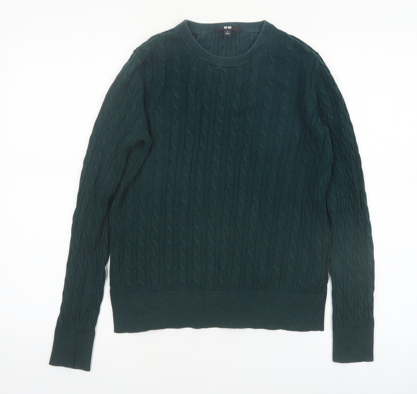 Uniqlo Womens Green Cable-Knit Crew Neck Jumper Size S