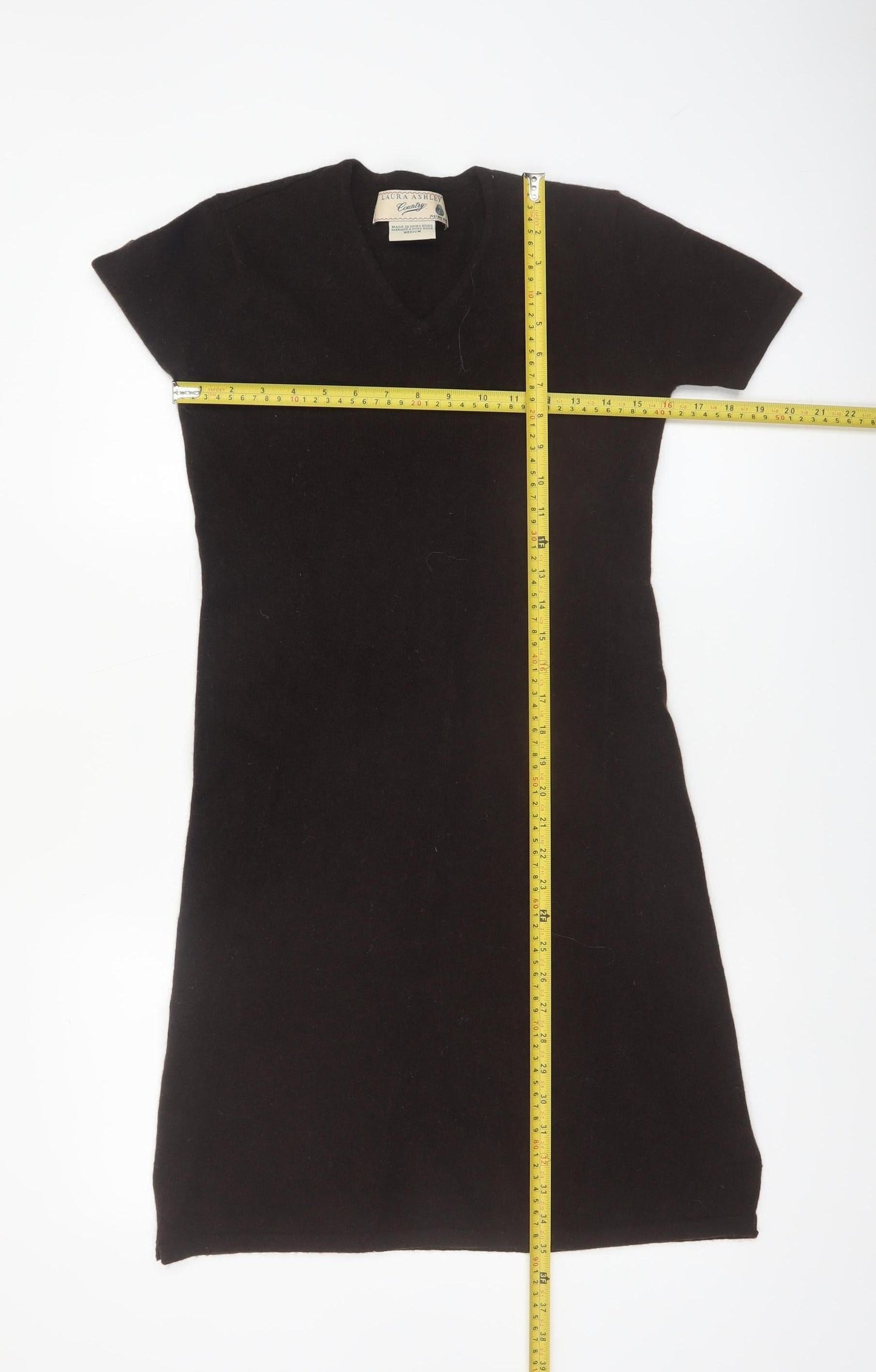 Laura Ashley Women’s Black Wool V-Neck Knee Length Bodycon Dress M