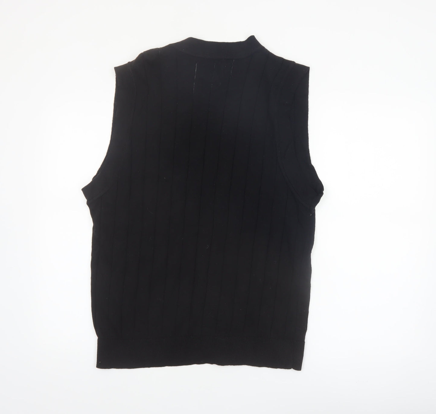 Haggar Men Black Cotton V-Neck Button Knit Vest M