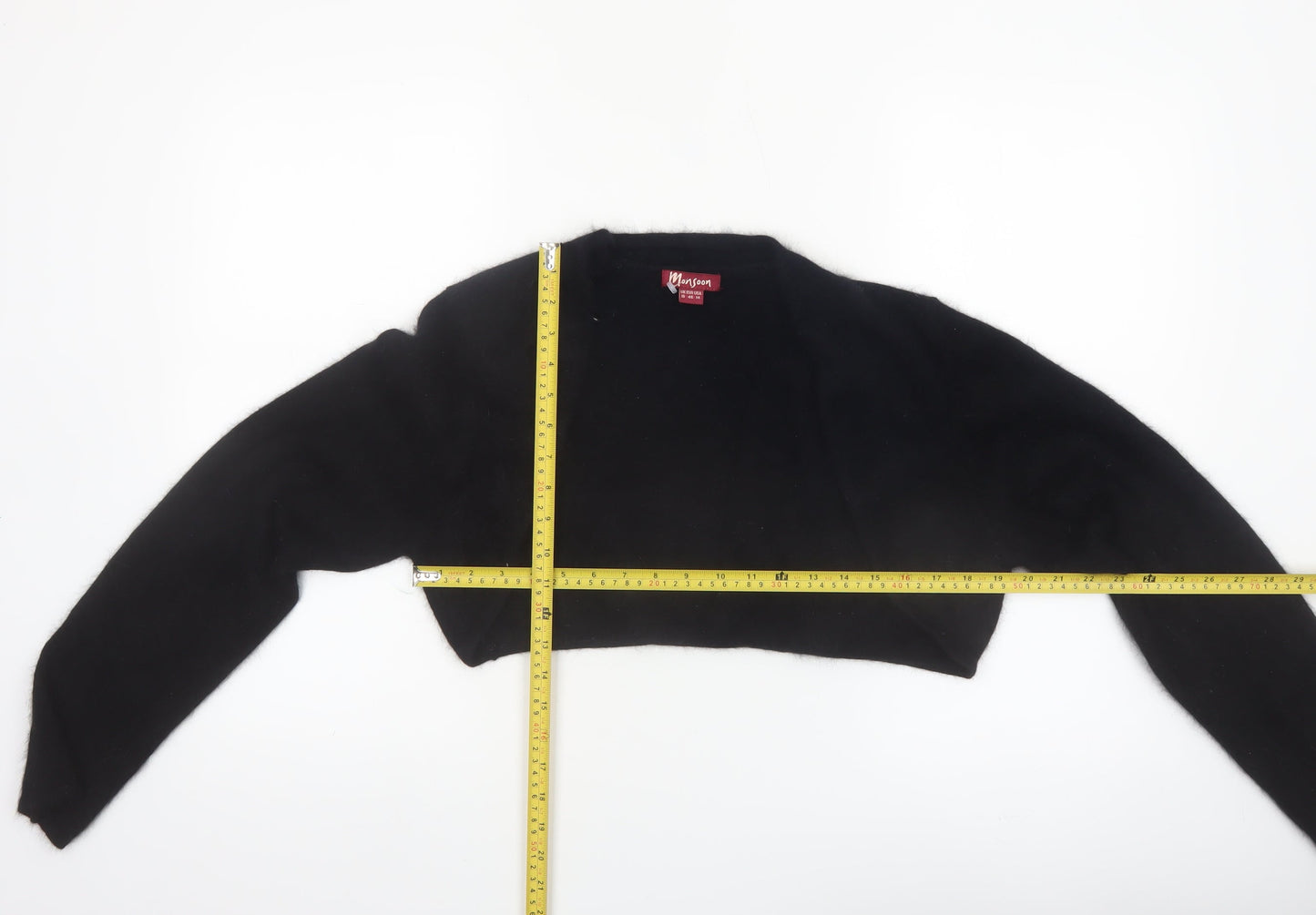 Monsoon Women Black Angora Knit Shrug Size 18 Long Sleeve