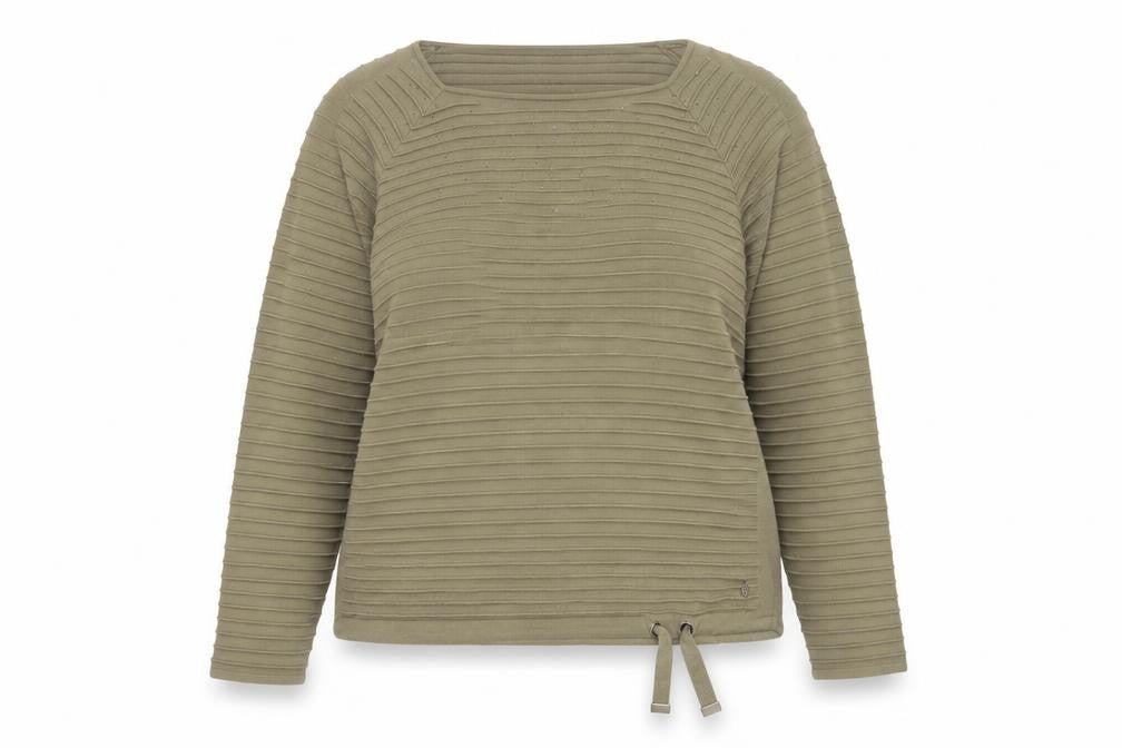 Front view of Monari Women’s Beige Ribbed Cotton Jumper, size UK 16, Boat Neck