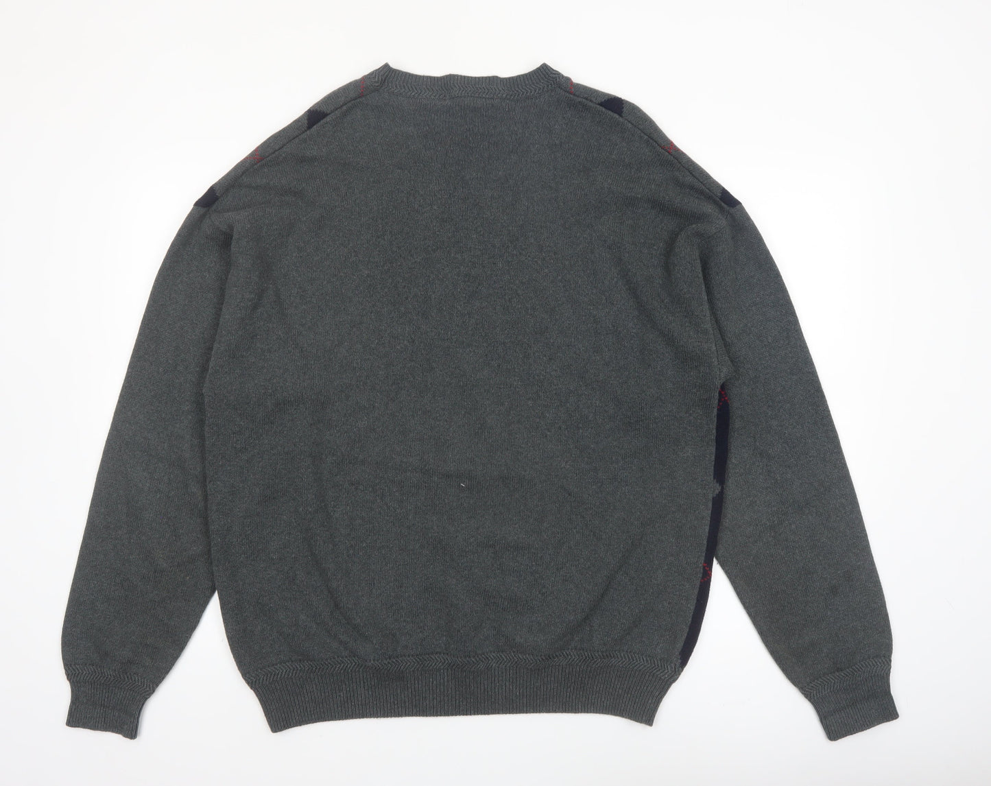 Nautica Men's Grey Argyle Cotton Pullover Jumper Size L