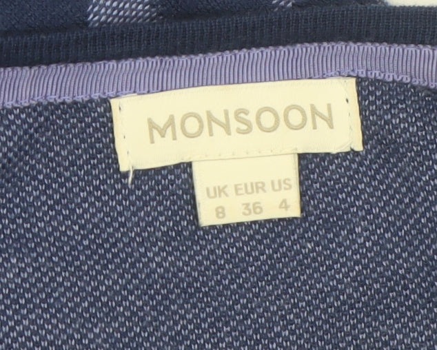 Monsoon Women Blue Floral Knit Shift Dress Size 8