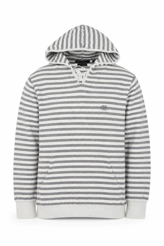 Soviet Men Grey Stripe Hooded Cotton Pullover Jumper M
