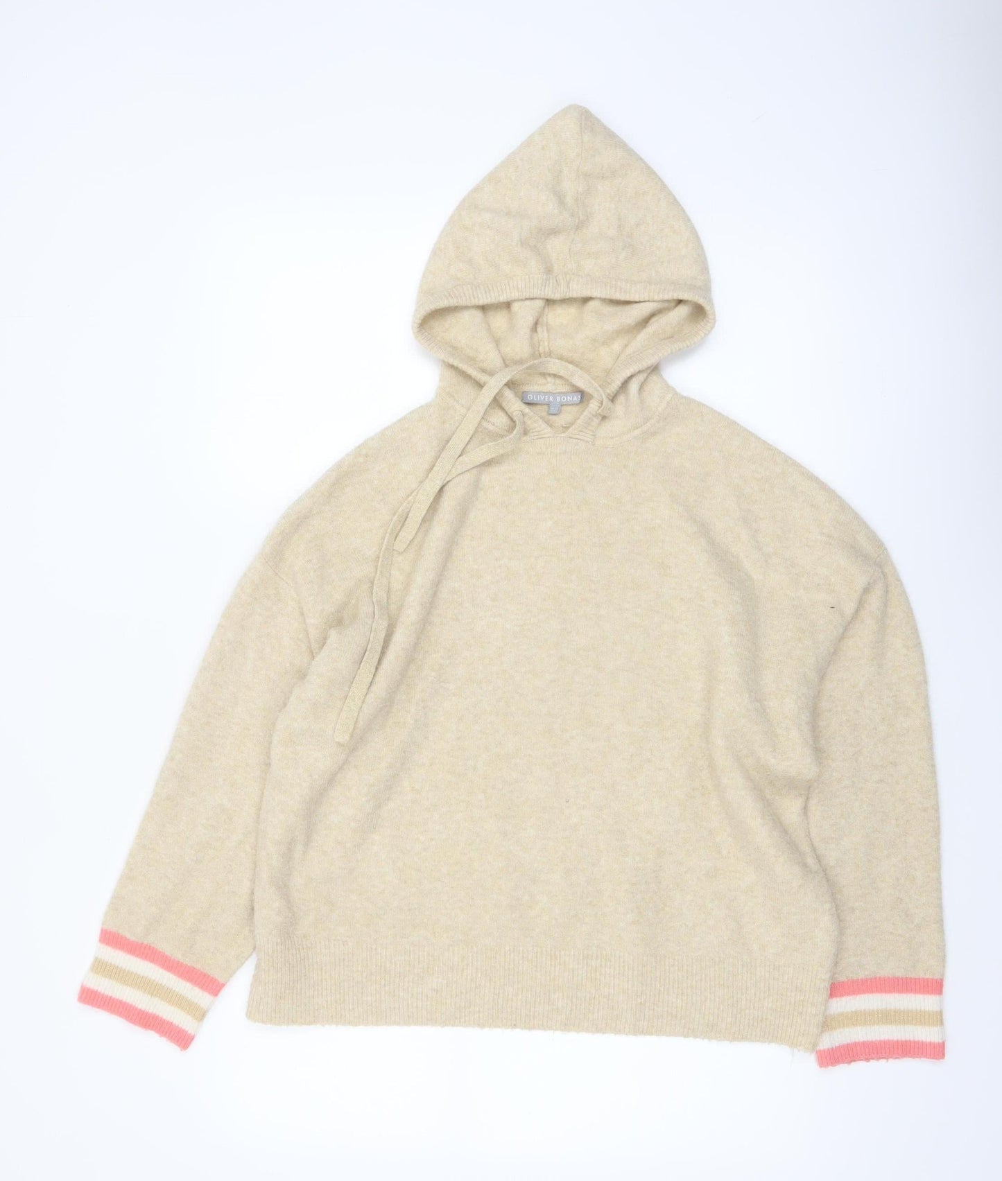 Oliver Bonas Women Beige Hooded Knit Jumper UK 12 Relaxed Fit