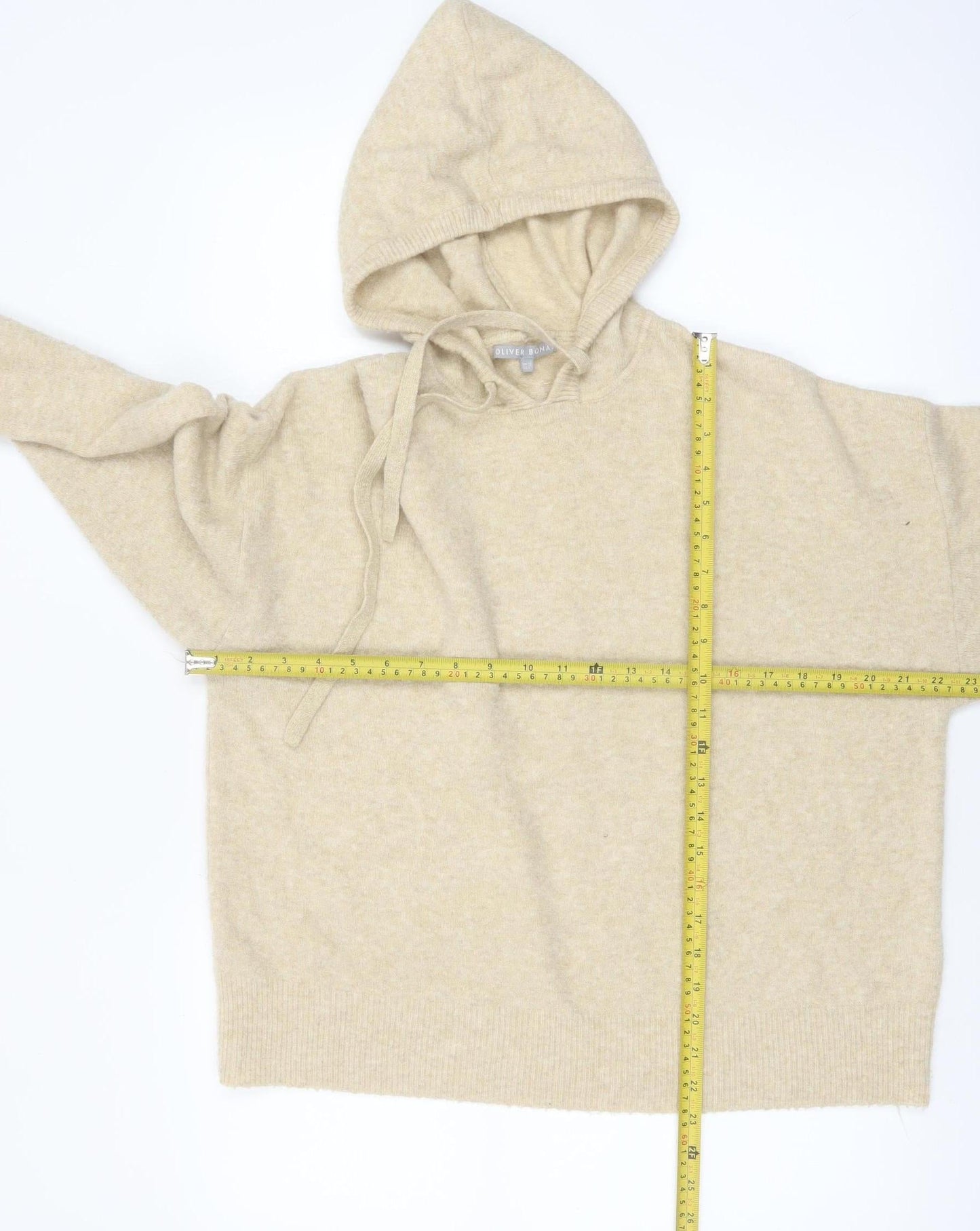 Oliver Bonas Women Beige Hooded Knit Jumper UK 12 Relaxed Fit